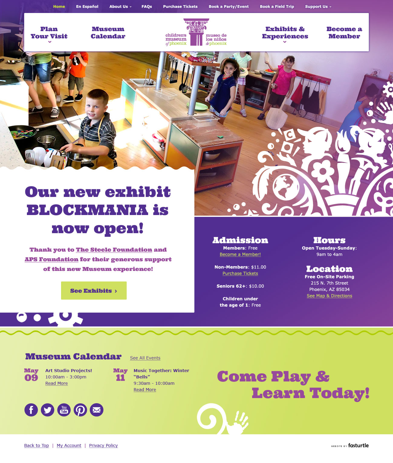 Screenshot of Children's Museum of Phoenix Homepage